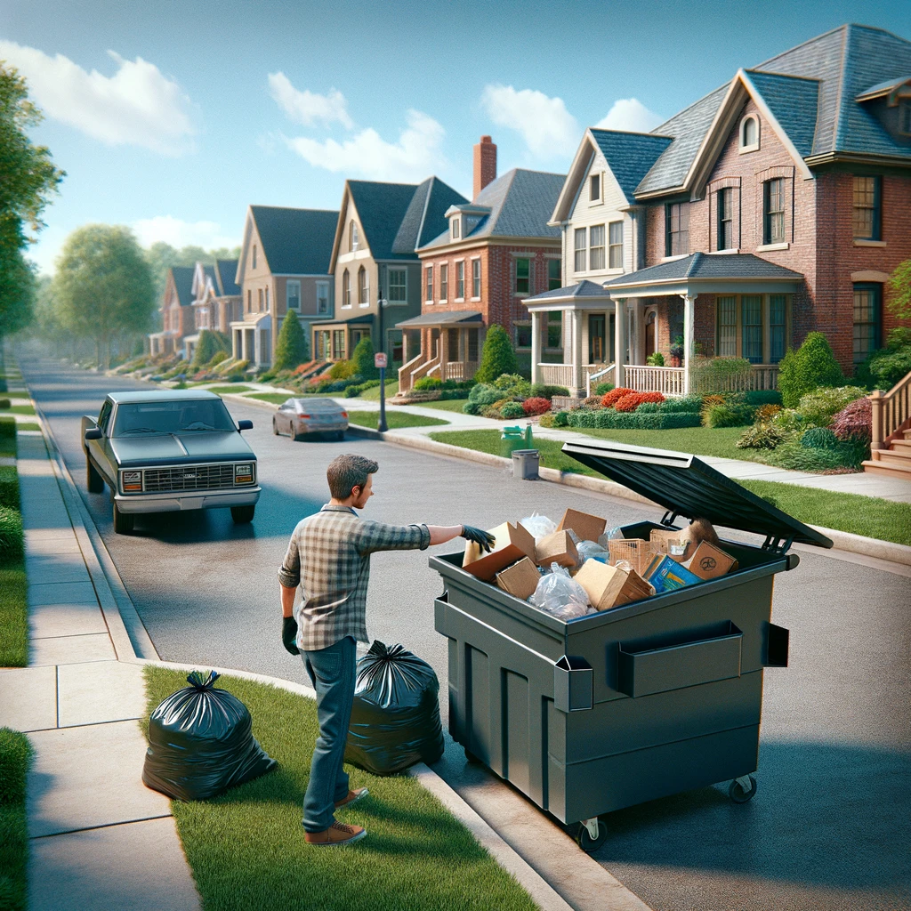 Illustration of homeowner in Lousiville KY with dumpster rental